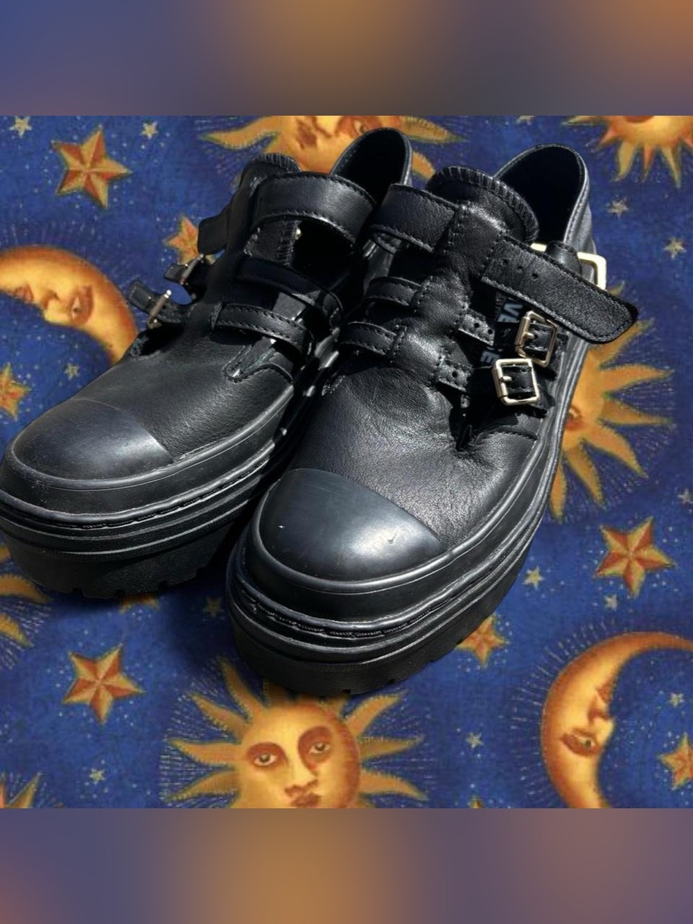 Converse Black Leather Double-Buckle Platform Mary Jane’s